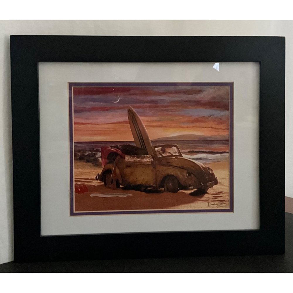 Hawaiian Cruiser Art by Darshan Zenith Print '52 VW Cabriolet Signed and Framed